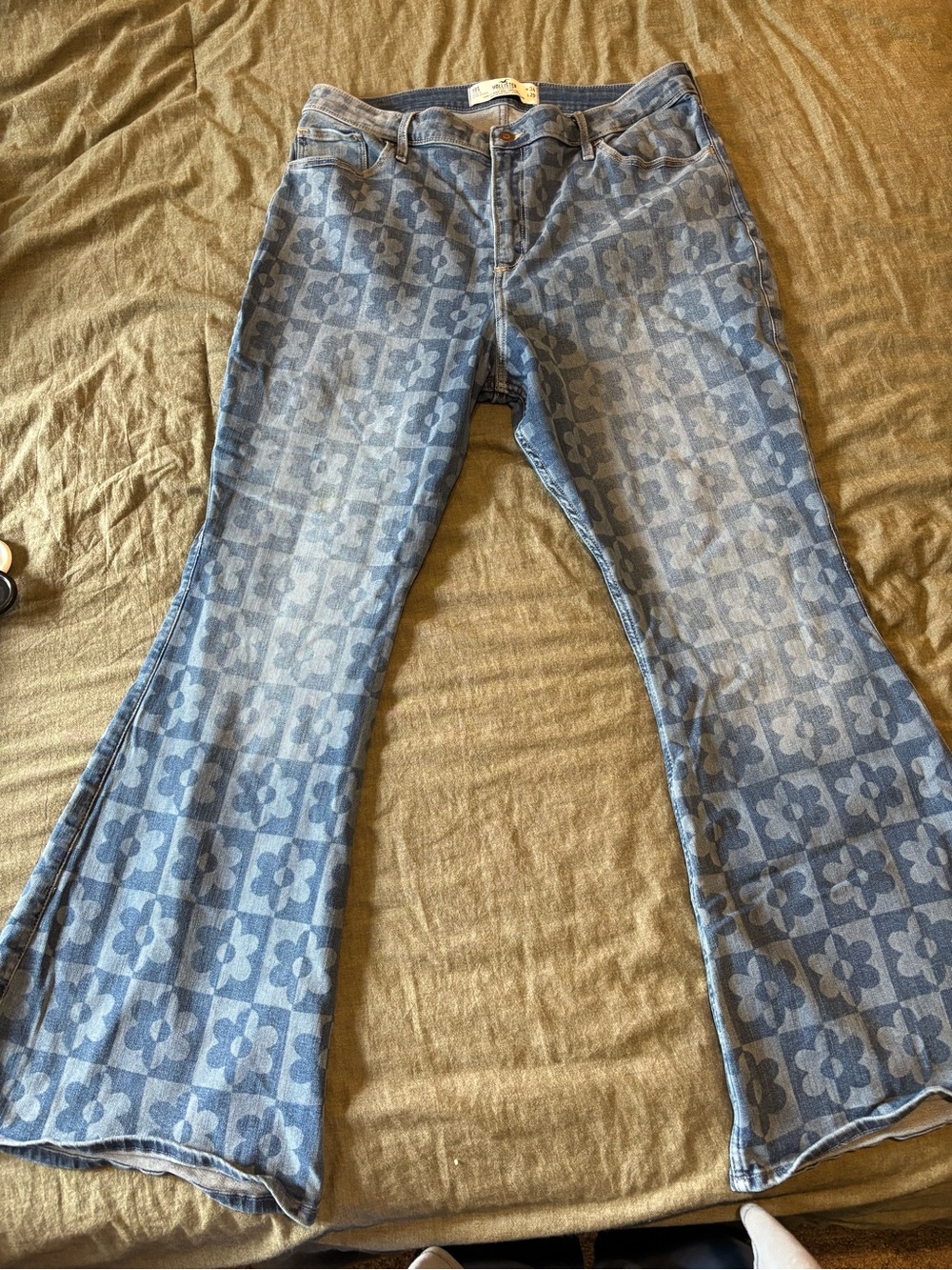 Hollister Blue Floral Checkerboard Flare Jeans